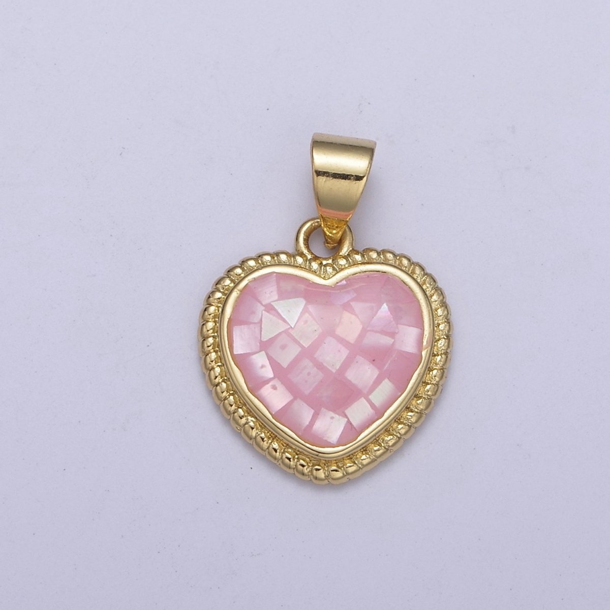 14K Gold Filled Braided Pink Heart Opal Shell Pendant H-223 - DLUXCA