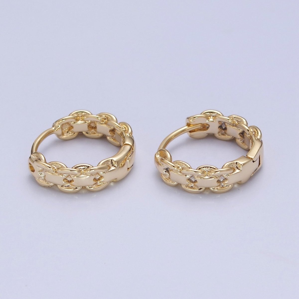 14K Gold Filled Braided Rolo Chain Link Huggie Hoop Earrings P-377 - DLUXCA