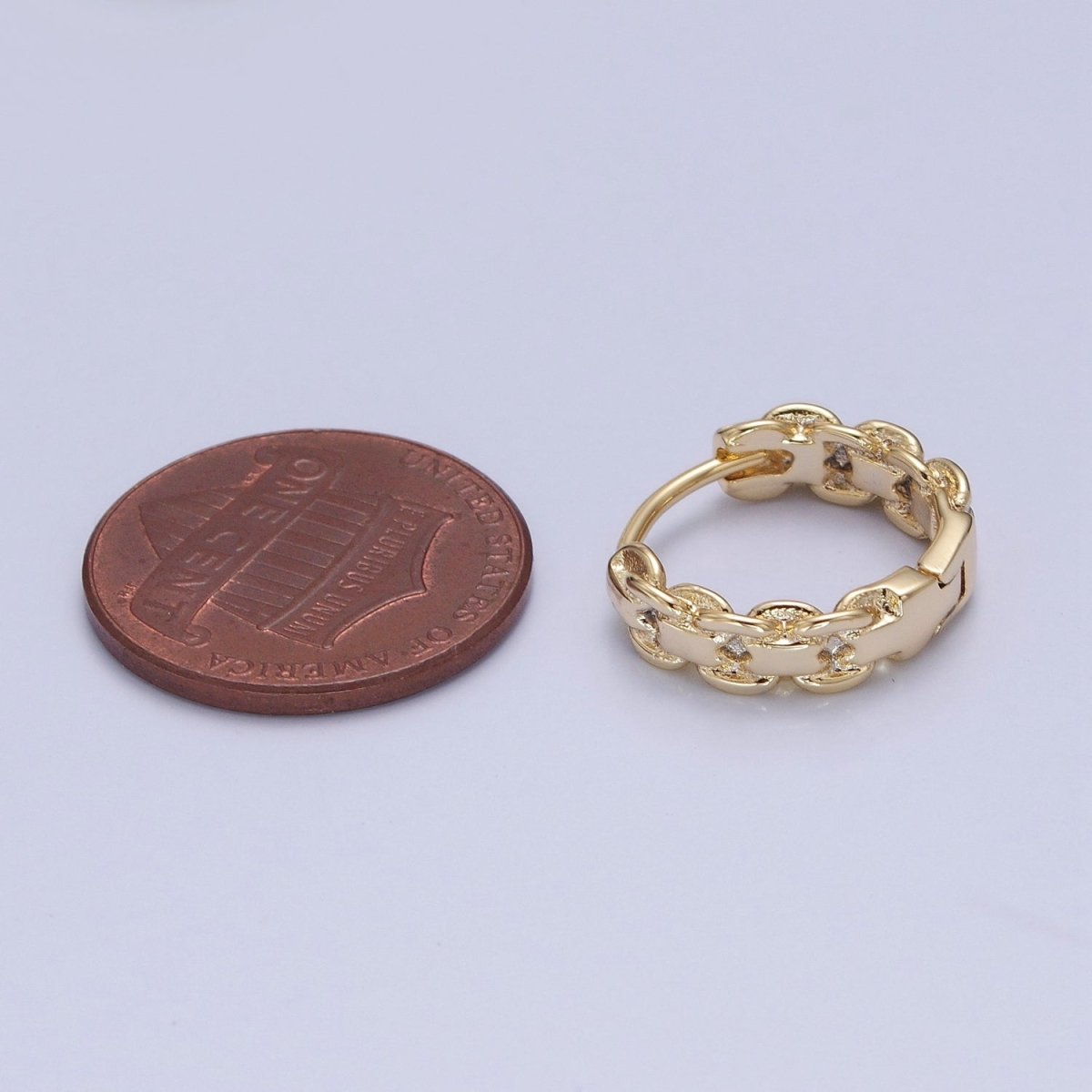 14K Gold Filled Braided Rolo Chain Link Huggie Hoop Earrings P-377 - DLUXCA