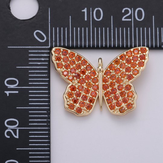 14K Gold Filled Butterfly Charm Cubic butterfly charm, Gold butterfly pendant in Blue Purple Red Topaz Cz Micro Pave Charm E-412 E-553 E-555 E-556 E-594 - DLUXCA