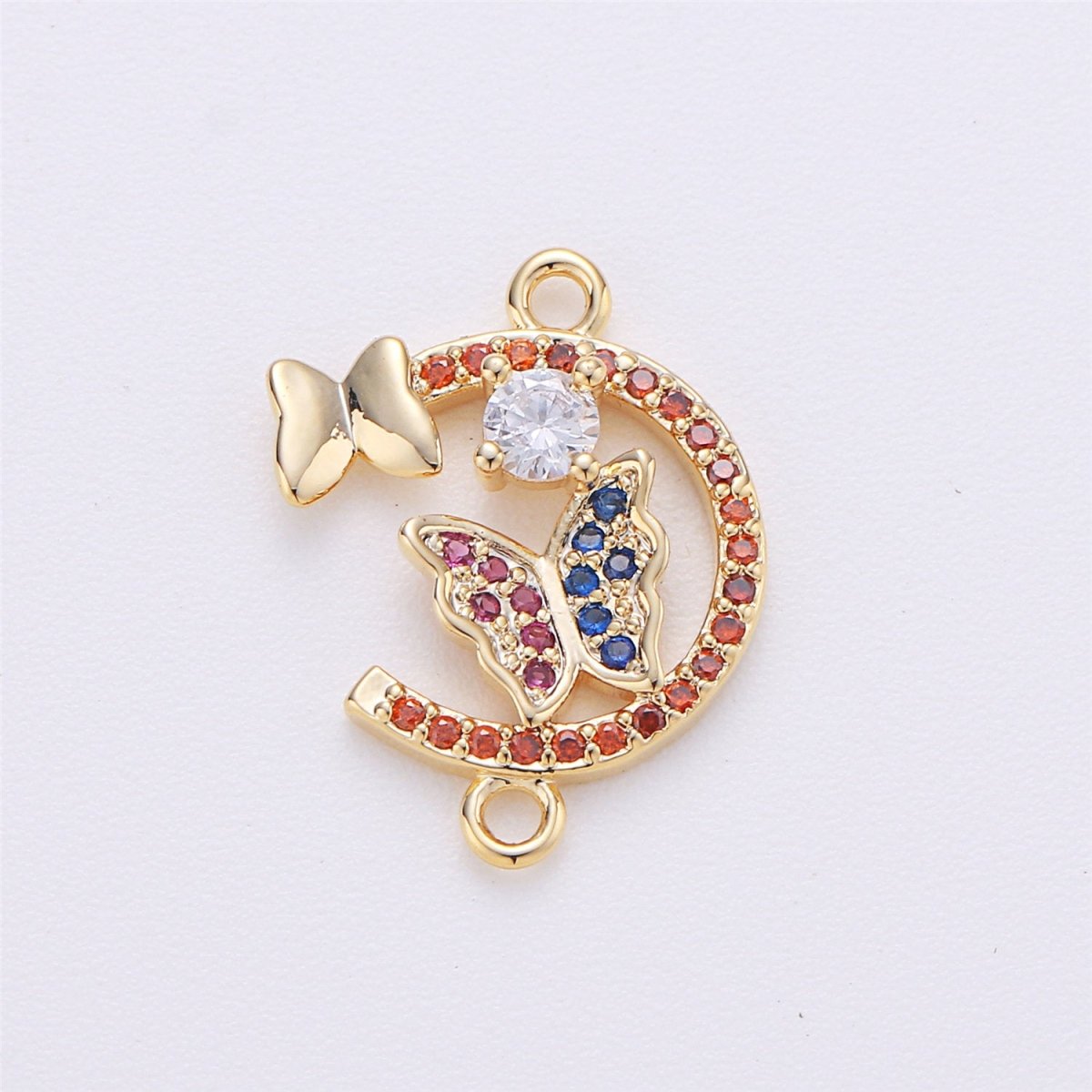 14k Gold Filled Butterfly Connector Micro Pave Butterfly Charm CZ Bracecklace Pendantlet Connector Charm, Ne Double Bail Red Blue F-259 - DLUXCA