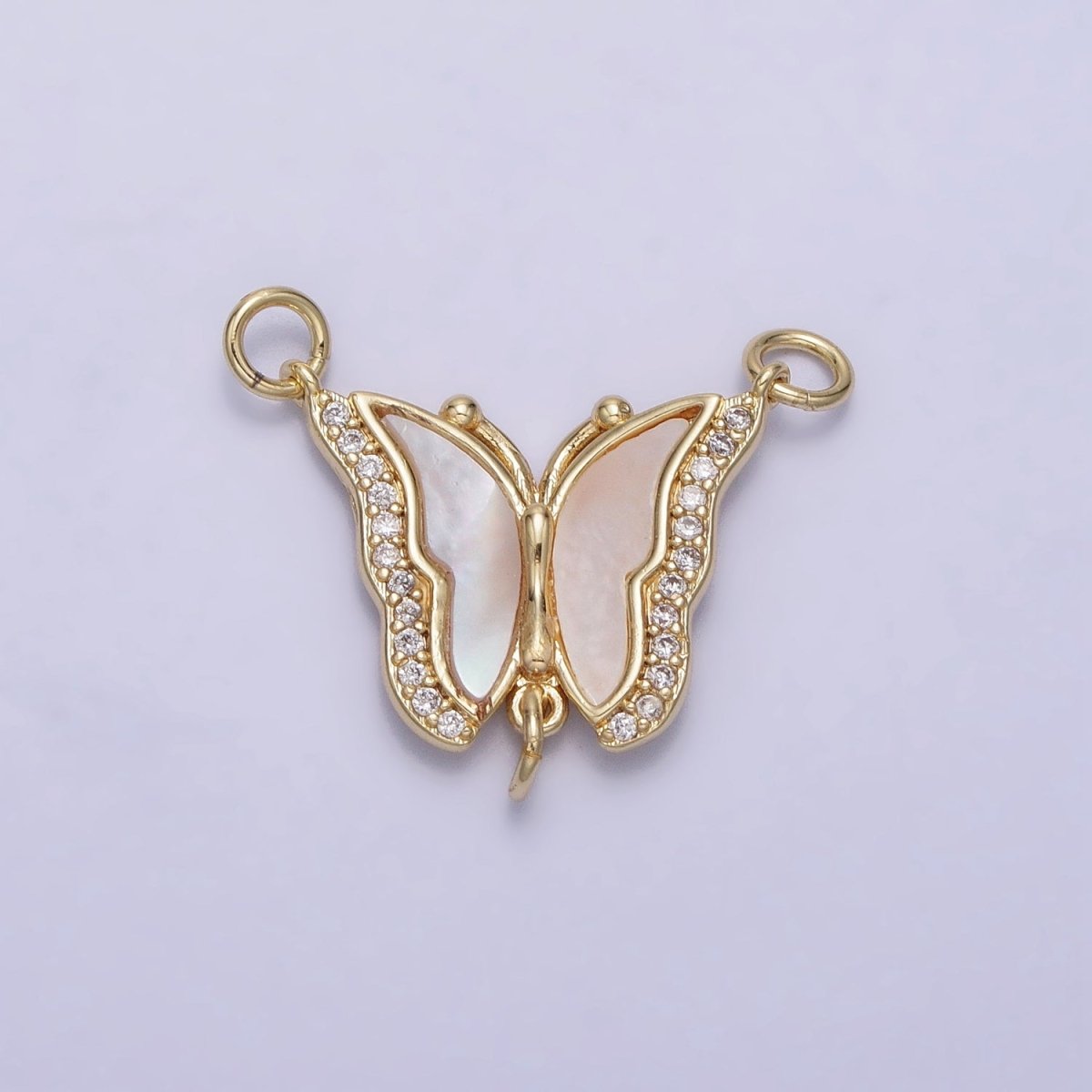 14K Gold Filled Butterfly Mariposa Shell Pearl Micro Paved Triple Loop Connector | AA1019 - DLUXCA
