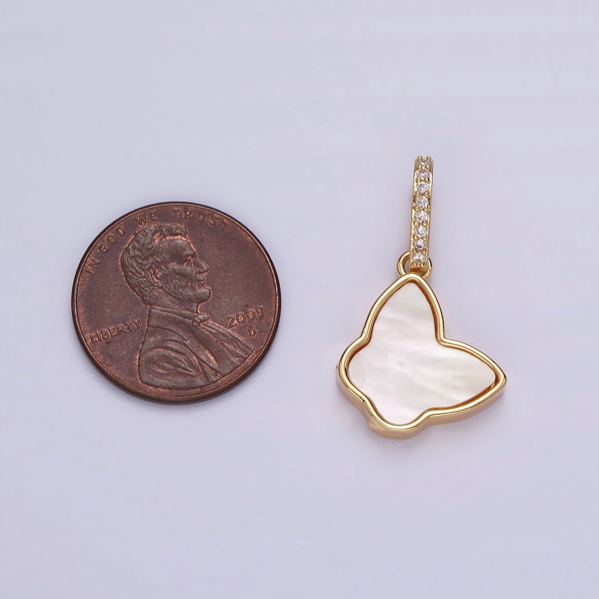 14K Gold Filled Butterfly Shell Pearl Micro Paved CZ Bail Pendant | AH054 - DLUXCA