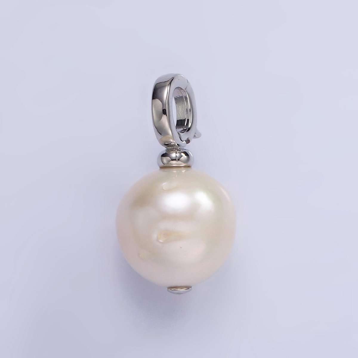 14K Gold Filled Button Freshwater Pearl Drop Snap Latch Bail Pendant in Gold & Silver | P1699 - DLUXCA