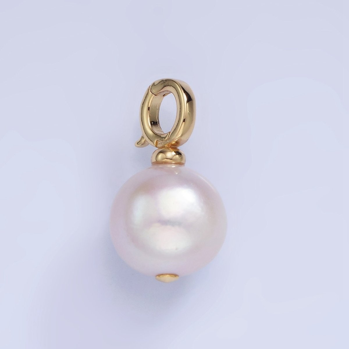 14K Gold Filled Button Freshwater Pearl Drop Snap Latch Bail Pendant in Gold & Silver | P1699 - DLUXCA