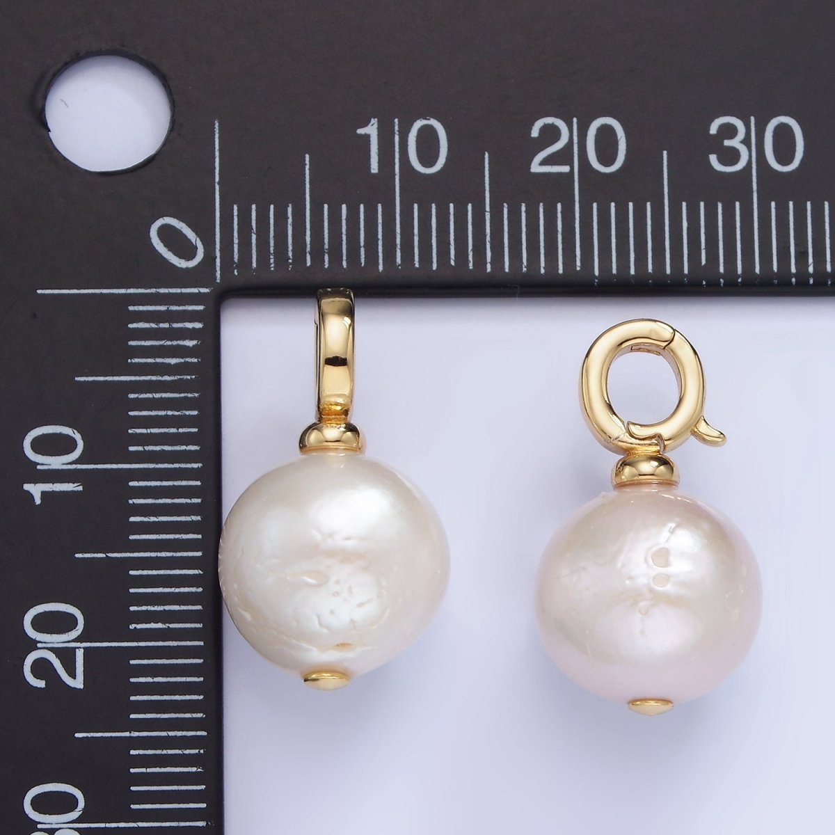 14K Gold Filled Button Freshwater Pearl Drop Snap Latch Bail Pendant in Gold & Silver | P1699 - DLUXCA