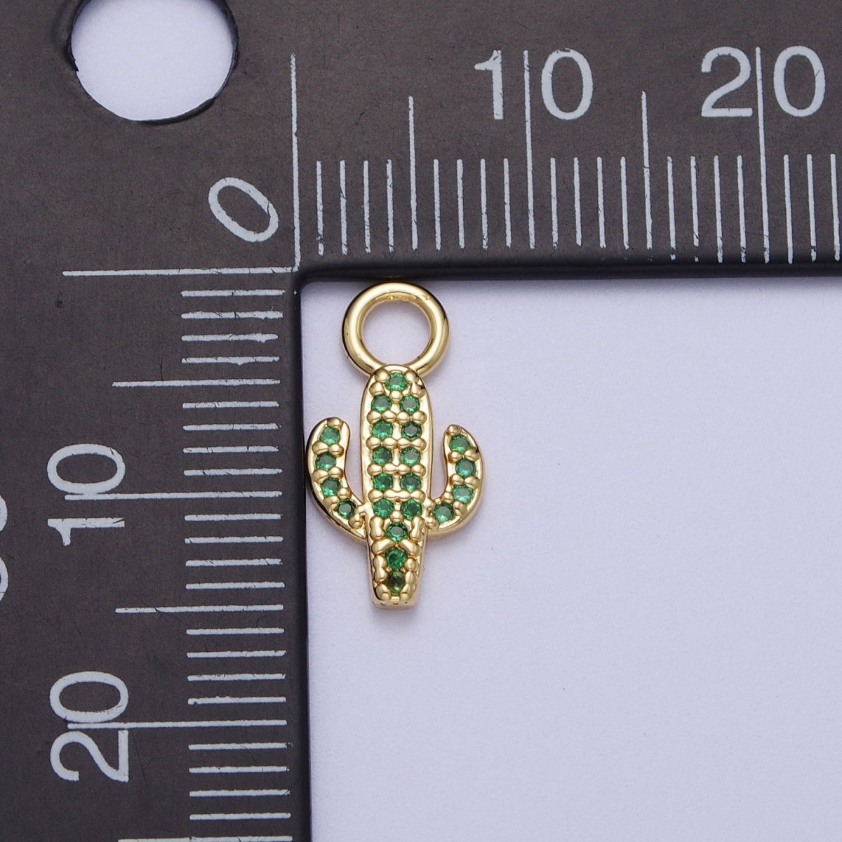 14K Gold Filled Cactus Green Micro Paved CZ Charm | A-292 - DLUXCA