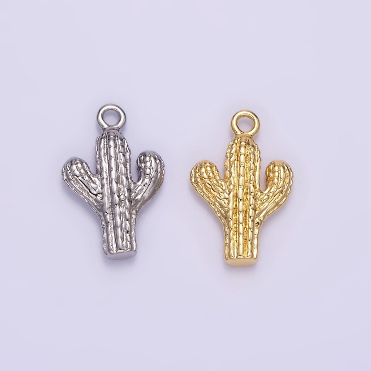 14K Gold Filled Cactus Plant Nature Textured Charm in Gold & Silver | W532 - DLUXCA