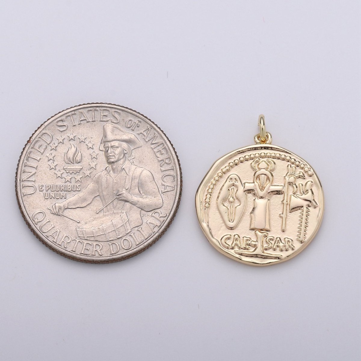 14k Gold Filled Caesar coin charms Dainty Greek charms, Olympus charms Caesar pendant, Caesar charms, medallion charms for Necklace Bracelet D-390 - DLUXCA