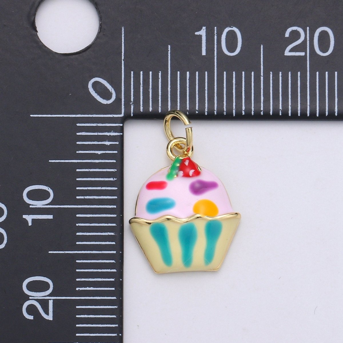 14K Gold Filled Cake cupcake charm for Bracelet Necklace Earring Charm. Dainty Cupcake charm Enamel Jewelry for Kids D-751 - DLUXCA