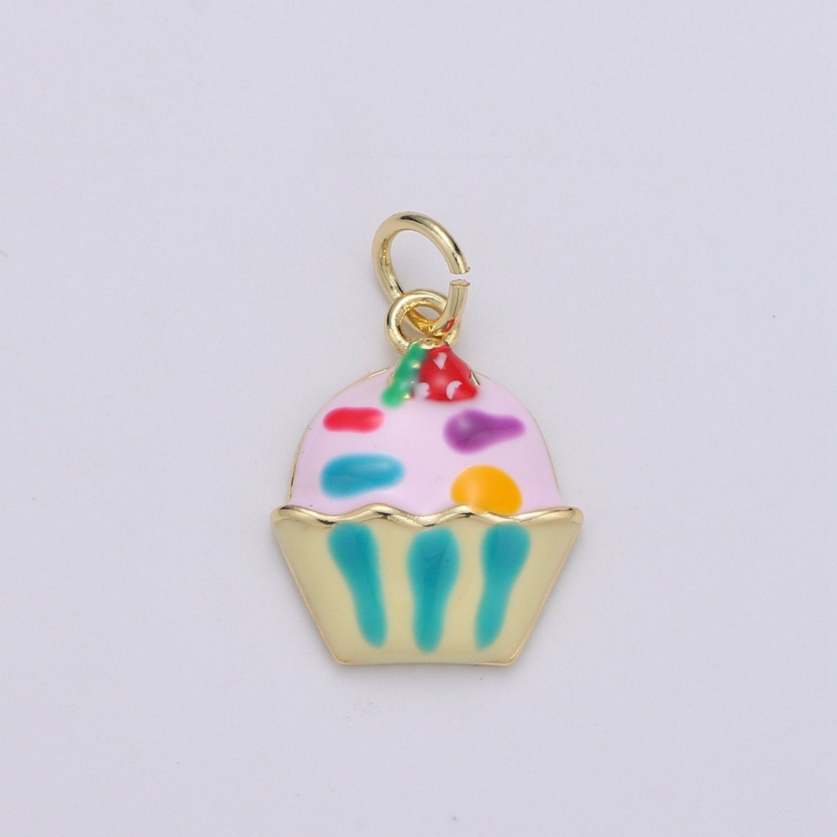 14K Gold Filled Cake cupcake charm for Bracelet Necklace Earring Charm. Dainty Cupcake charm Enamel Jewelry for Kids D-751 - DLUXCA