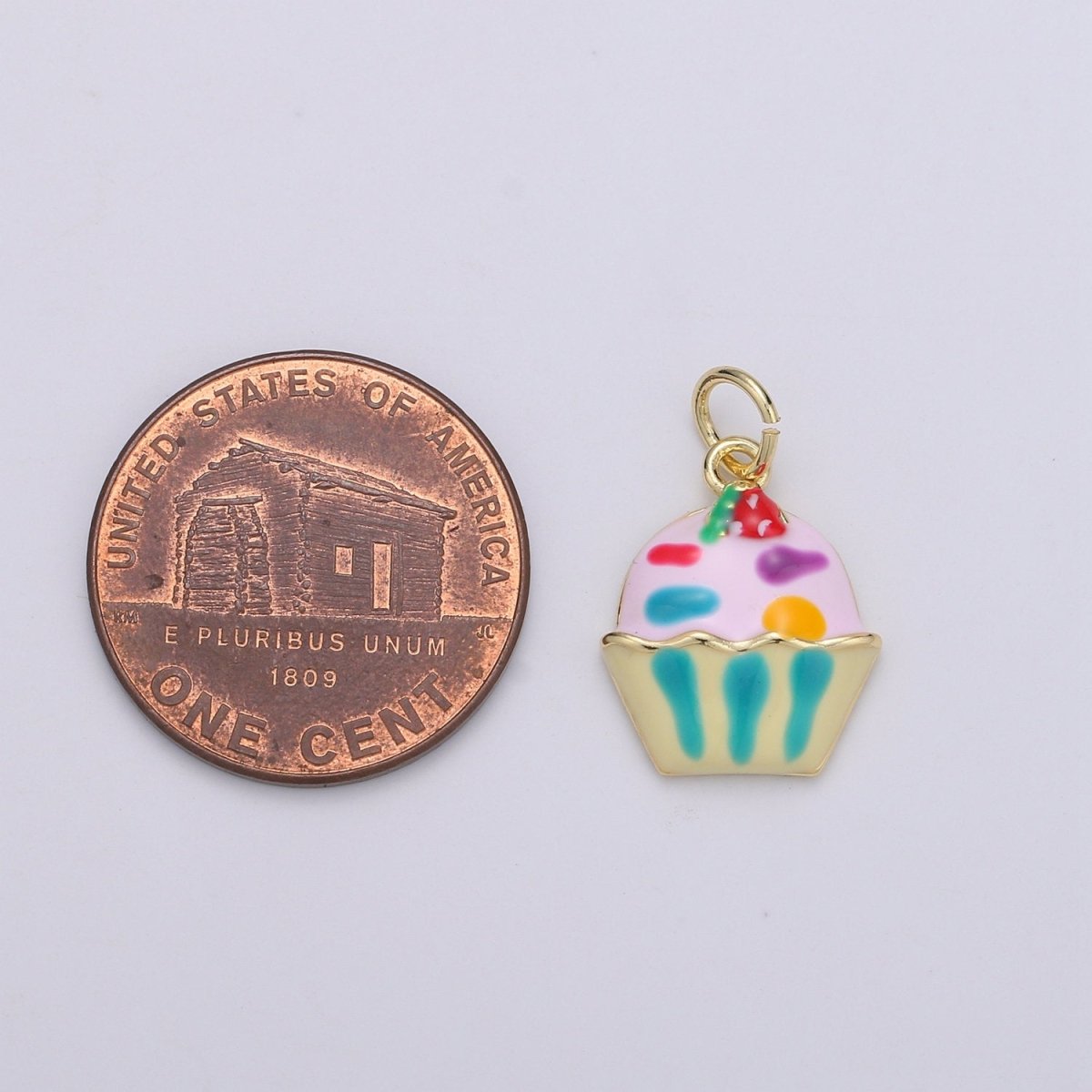 14K Gold Filled Cake cupcake charm for Bracelet Necklace Earring Charm. Dainty Cupcake charm Enamel Jewelry for Kids D-751 - DLUXCA