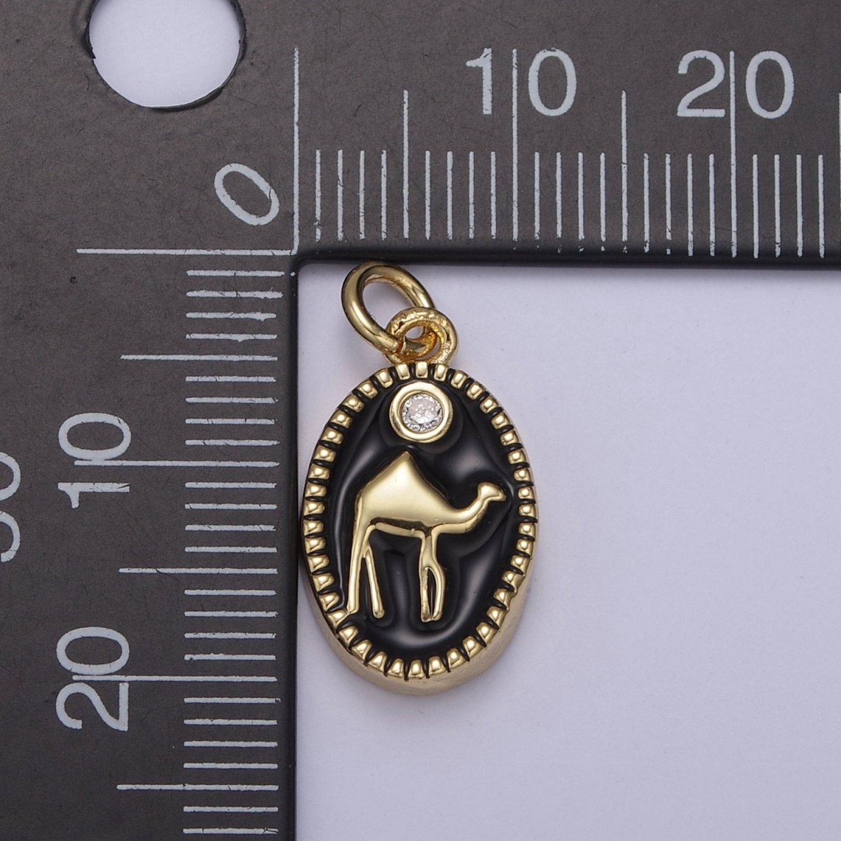 14K Gold Filled Camel Desert Animal White & Black Enamel Oval Charm N-794 N-795 - DLUXCA