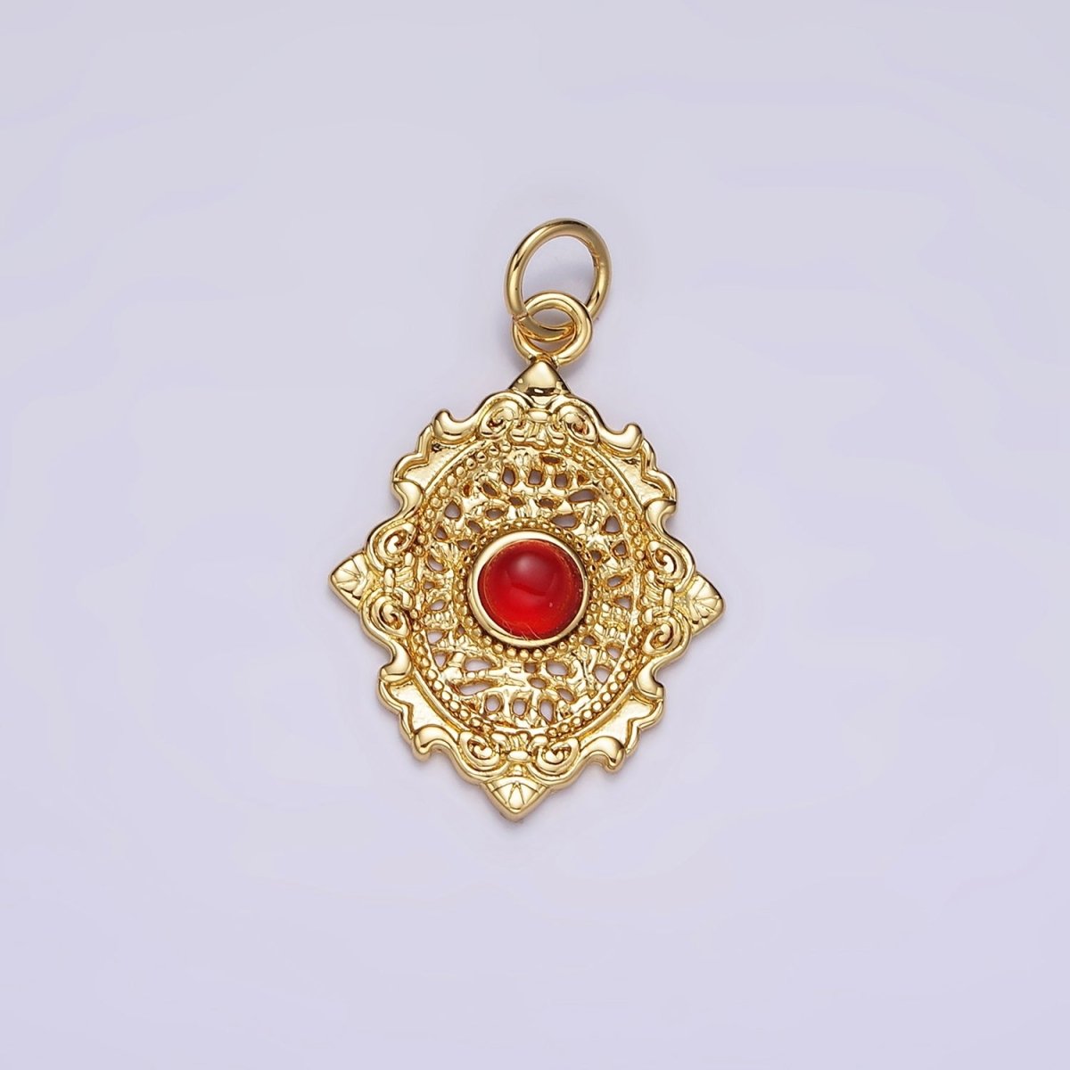 14K Gold Filled Carnelian, Agate, Tiger Eye Dot Artisan Oval Charm in Gold & Silver | AC885 - AC890 - DLUXCA