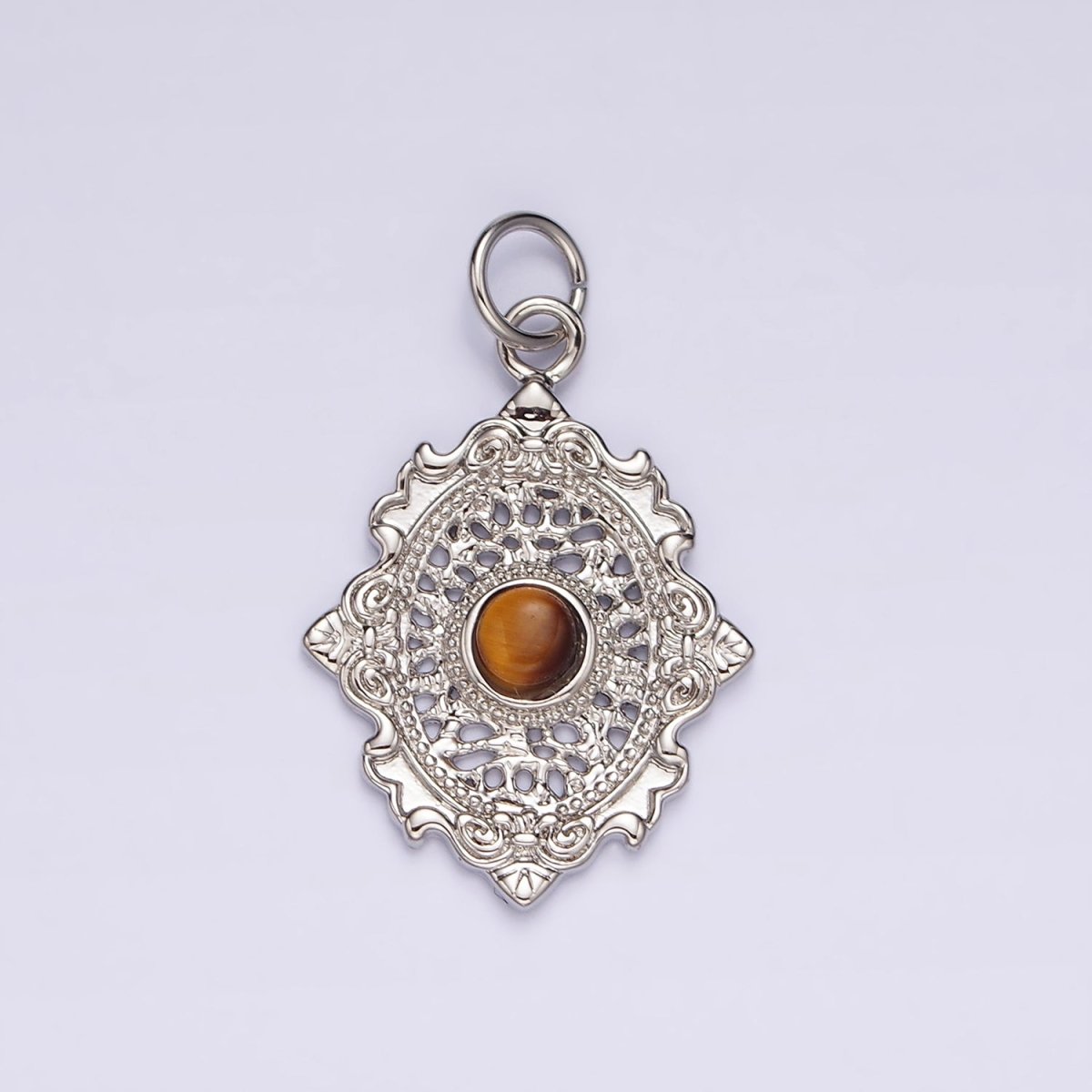 14K Gold Filled Carnelian, Agate, Tiger Eye Dot Artisan Oval Charm in Gold & Silver | AC885 - AC890 - DLUXCA