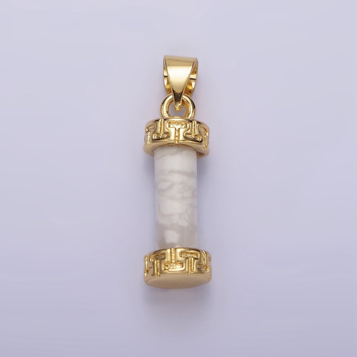 14K Gold Filled Carnelian, Amazonite, Amethyst, Onyx, Clear Quartz, Rose Quartz, Howlite, Tiger Eye Engraved Cylinder Tube Pendant | N1272 - N1279 - DLUXCA