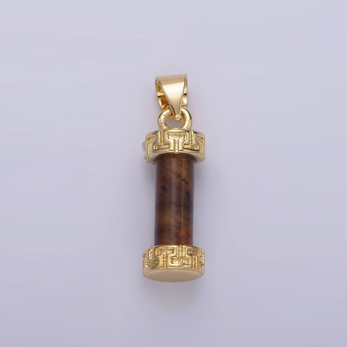 14K Gold Filled Carnelian, Amazonite, Amethyst, Onyx, Clear Quartz, Rose Quartz, Howlite, Tiger Eye Engraved Cylinder Tube Pendant | N1272 - N1279 - DLUXCA