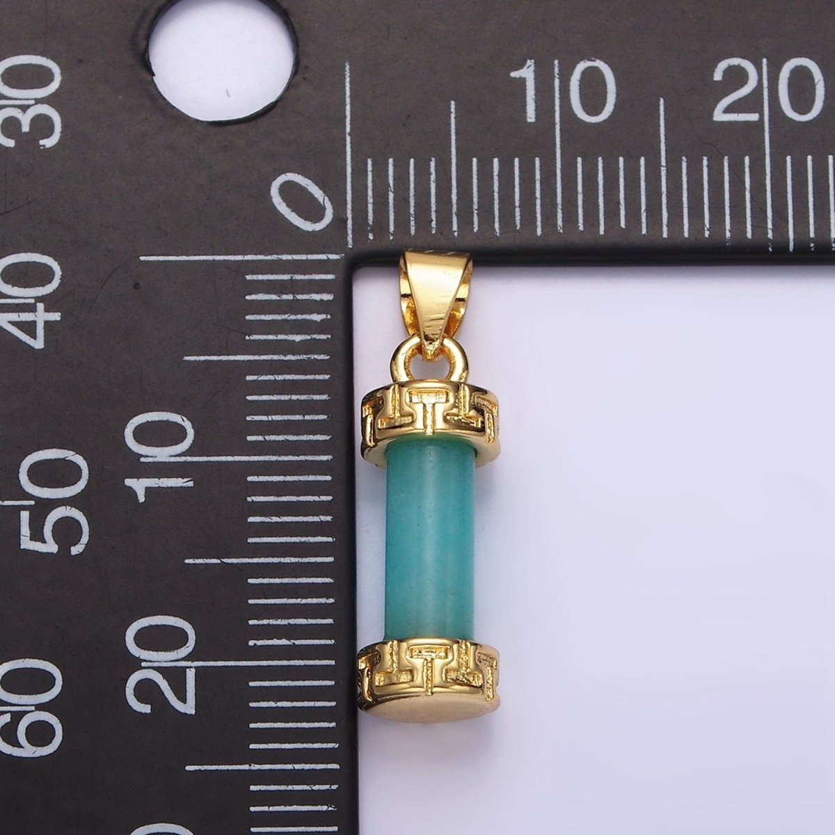 14K Gold Filled Carnelian, Amazonite, Amethyst, Onyx, Clear Quartz, Rose Quartz, Howlite, Tiger Eye Engraved Cylinder Tube Pendant | N1272 - N1279 - DLUXCA