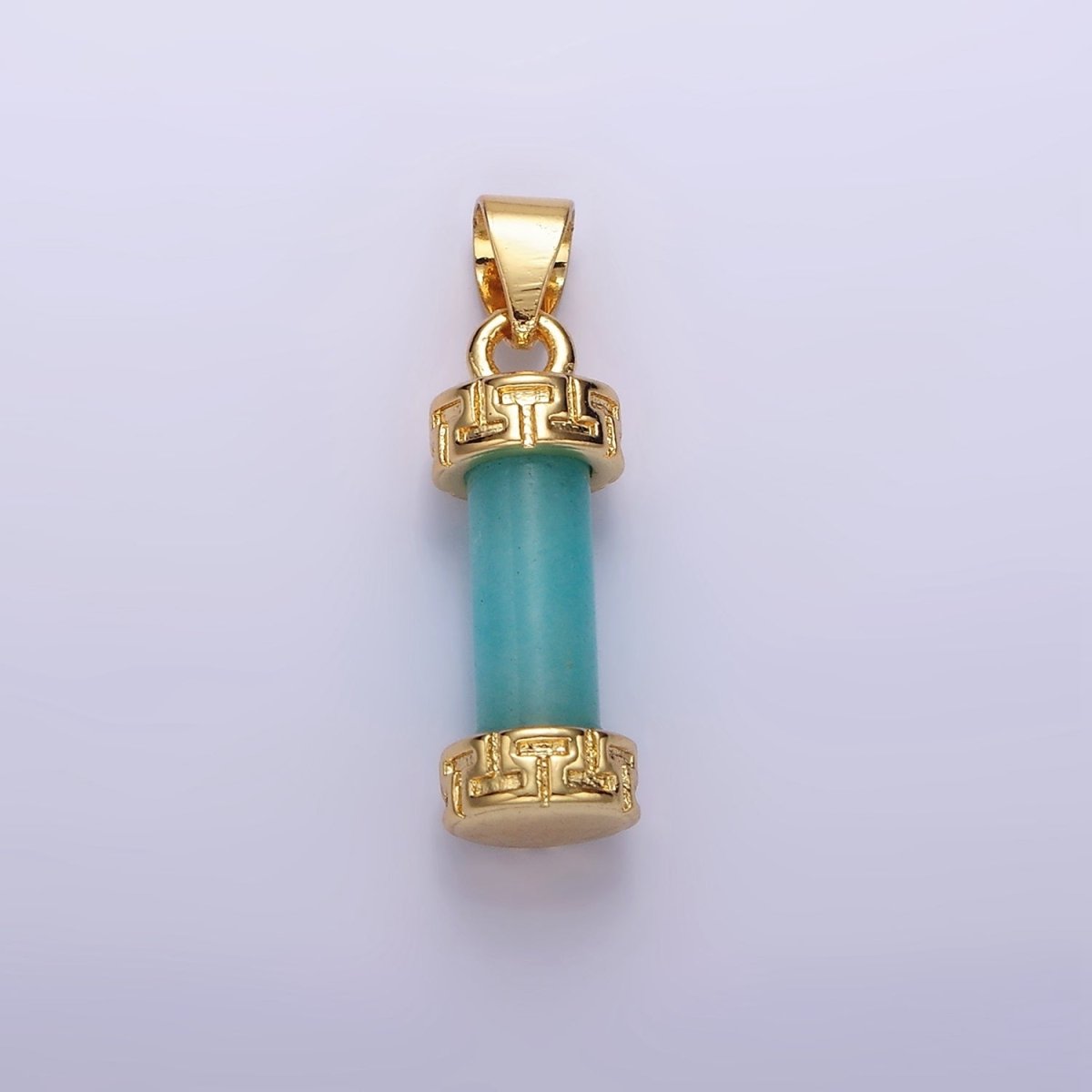 14K Gold Filled Carnelian, Amazonite, Amethyst, Onyx, Clear Quartz, Rose Quartz, Howlite, Tiger Eye Engraved Cylinder Tube Pendant | N1272 - N1279 - DLUXCA