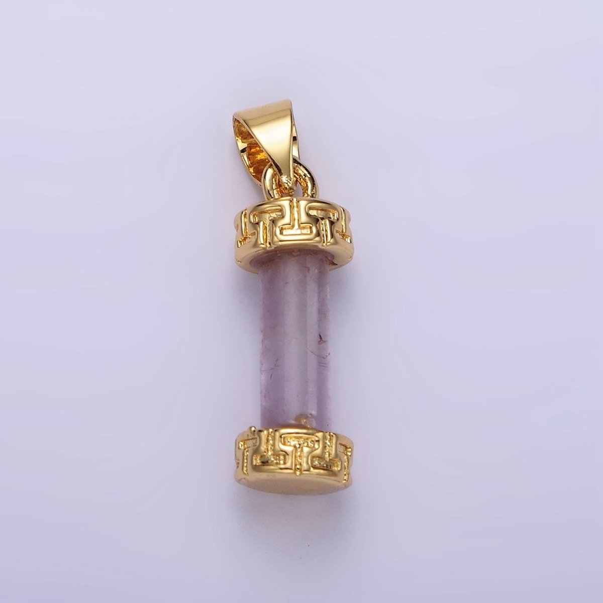 14K Gold Filled Carnelian, Amazonite, Amethyst, Onyx, Clear Quartz, Rose Quartz, Howlite, Tiger Eye Engraved Cylinder Tube Pendant | N1272 - N1279 - DLUXCA