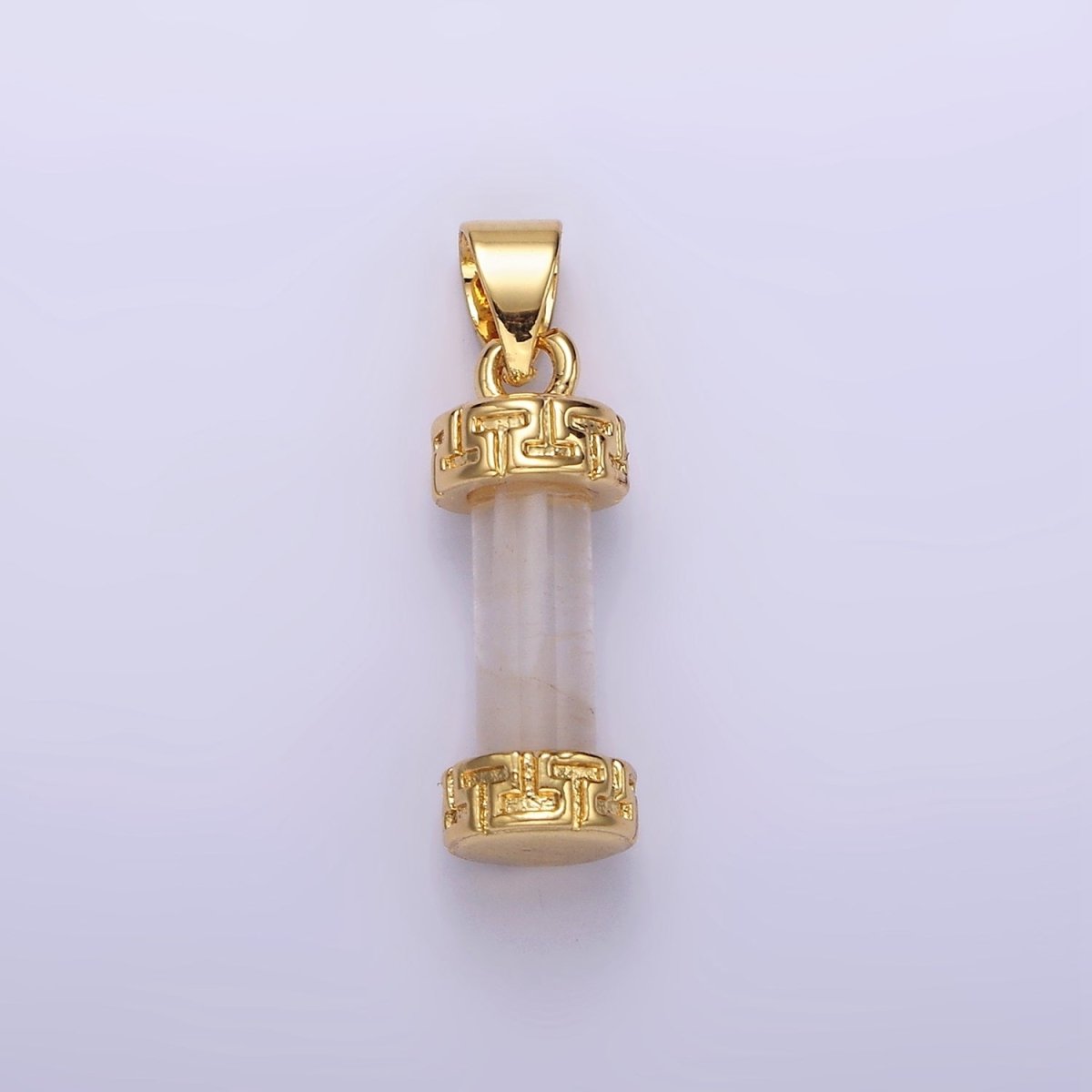 14K Gold Filled Carnelian, Amazonite, Amethyst, Onyx, Clear Quartz, Rose Quartz, Howlite, Tiger Eye Engraved Cylinder Tube Pendant | N1272 - N1279 - DLUXCA