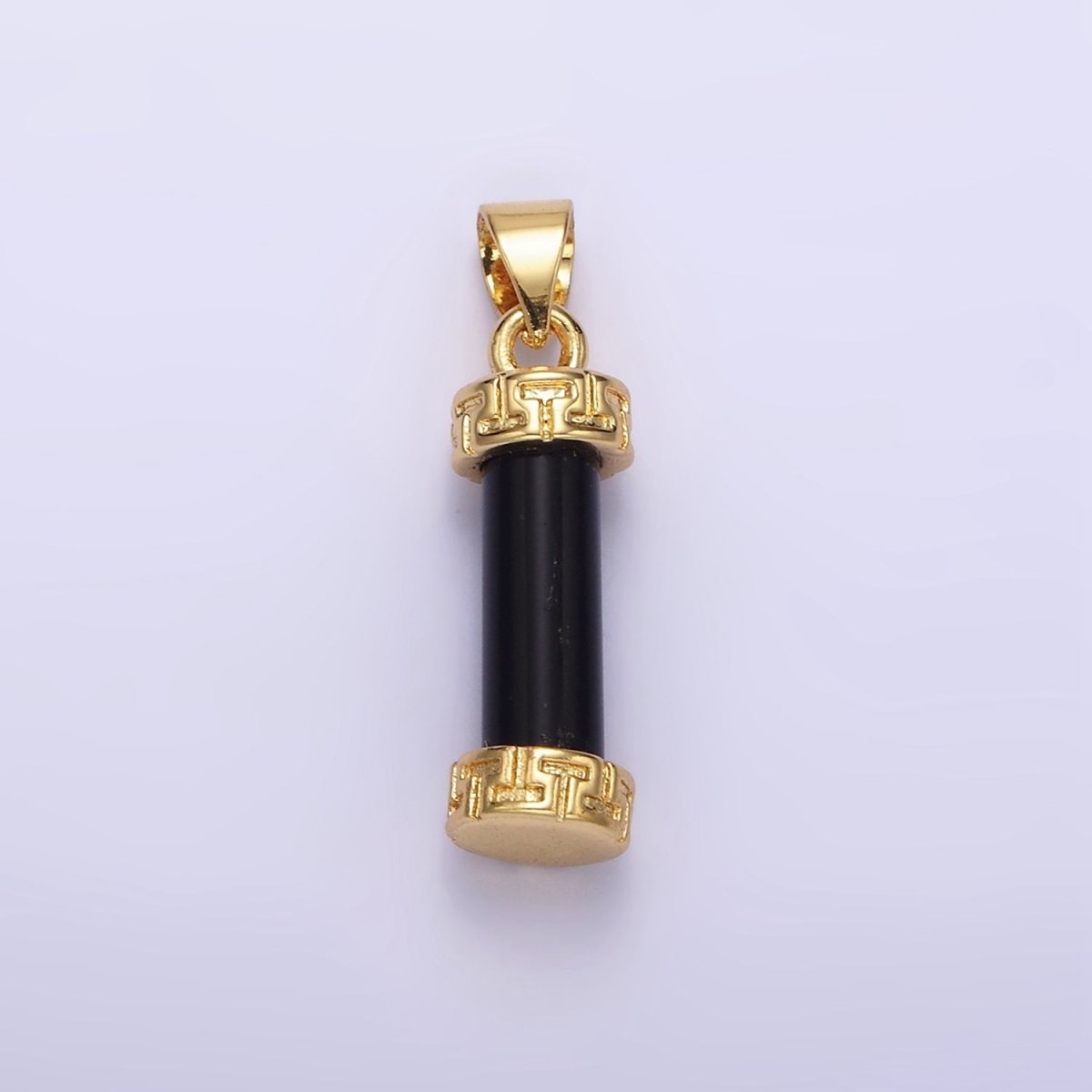 14K Gold Filled Carnelian, Amazonite, Amethyst, Onyx, Clear Quartz, Rose Quartz, Howlite, Tiger Eye Engraved Cylinder Tube Pendant | N1272 - N1279 - DLUXCA