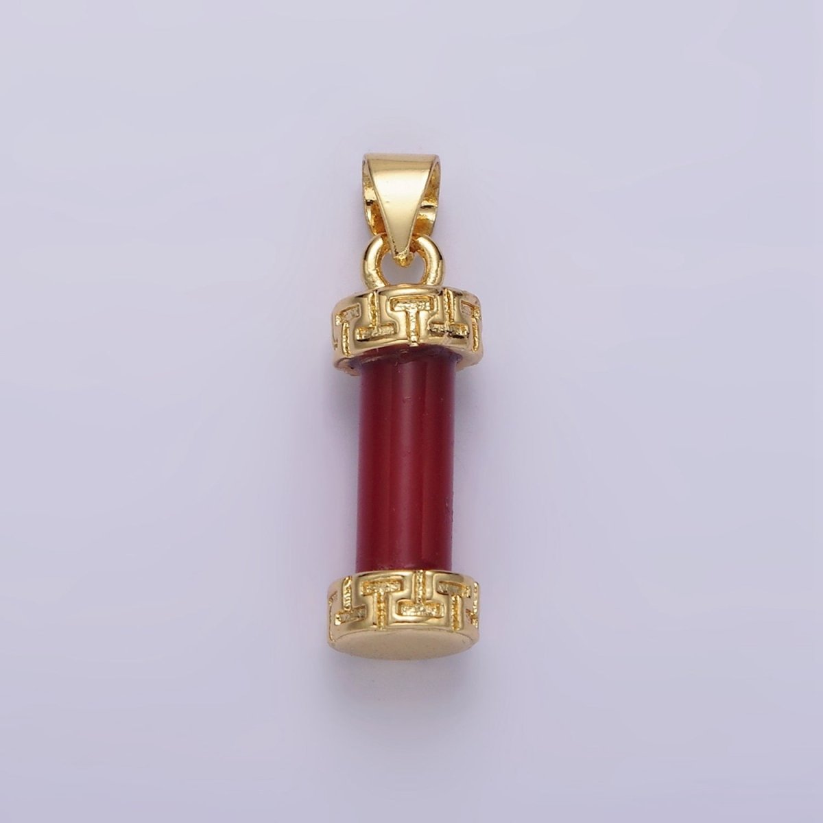 14K Gold Filled Carnelian, Amazonite, Amethyst, Onyx, Clear Quartz, Rose Quartz, Howlite, Tiger Eye Engraved Cylinder Tube Pendant | N1272 - N1279 - DLUXCA