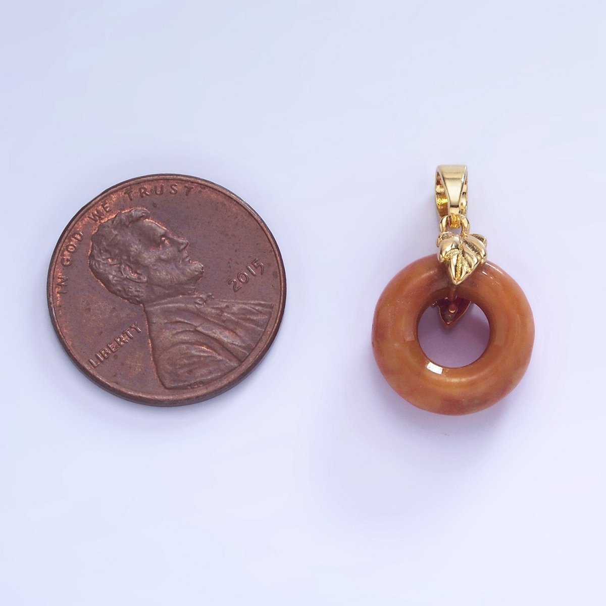 14K Gold Filled Carnelian Donut Open Round Leaf Pendant | AA1243 - DLUXCA