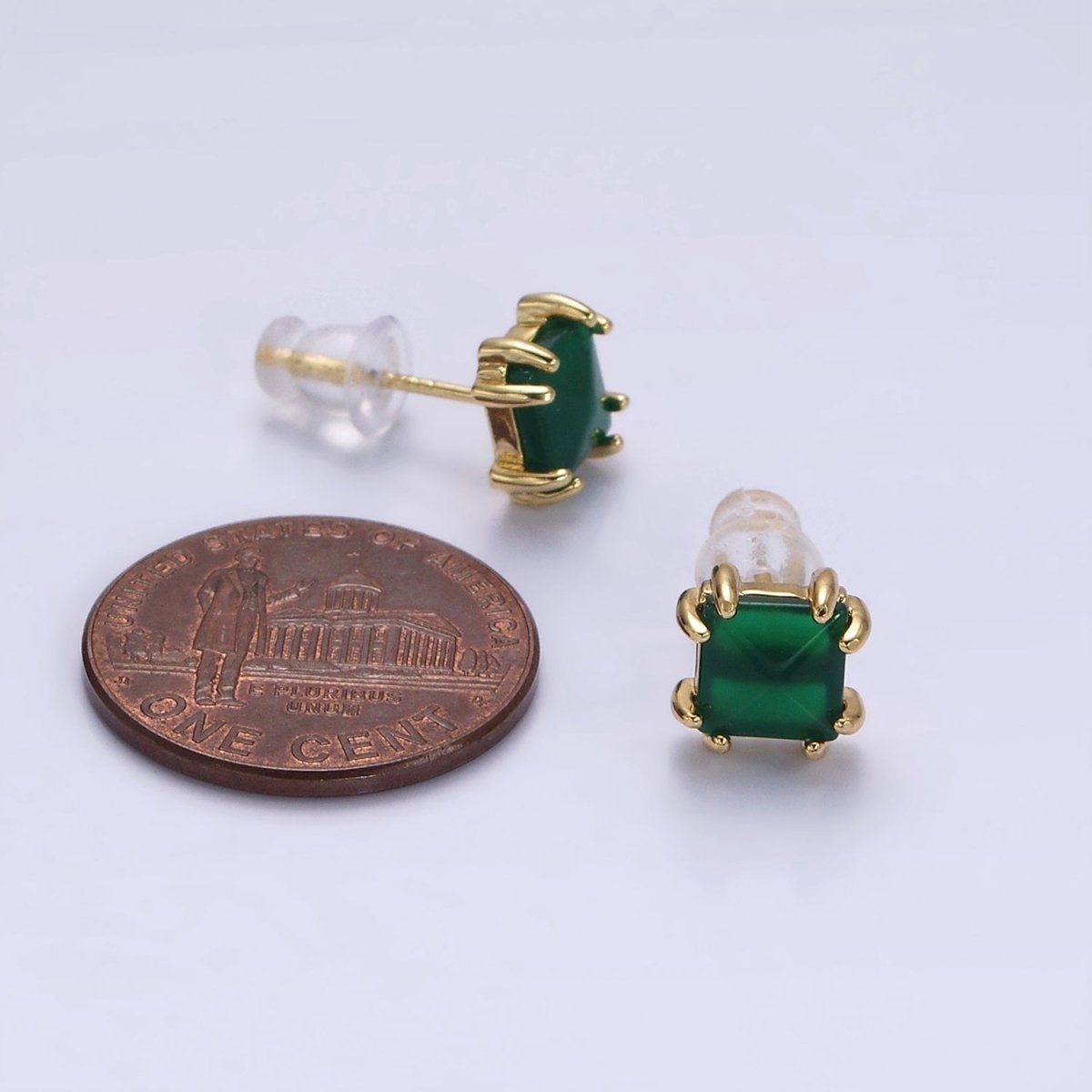 14K Gold Filled Carnelian, Onyx, Aventurine Gemstone Square Minimalist Stud Earrings | AE986 - AE988 - DLUXCA