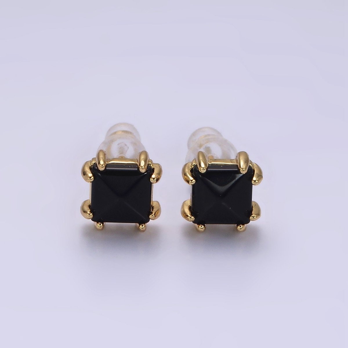 14K Gold Filled Carnelian, Onyx, Aventurine Gemstone Square Minimalist Stud Earrings | AE986 - AE988 - DLUXCA