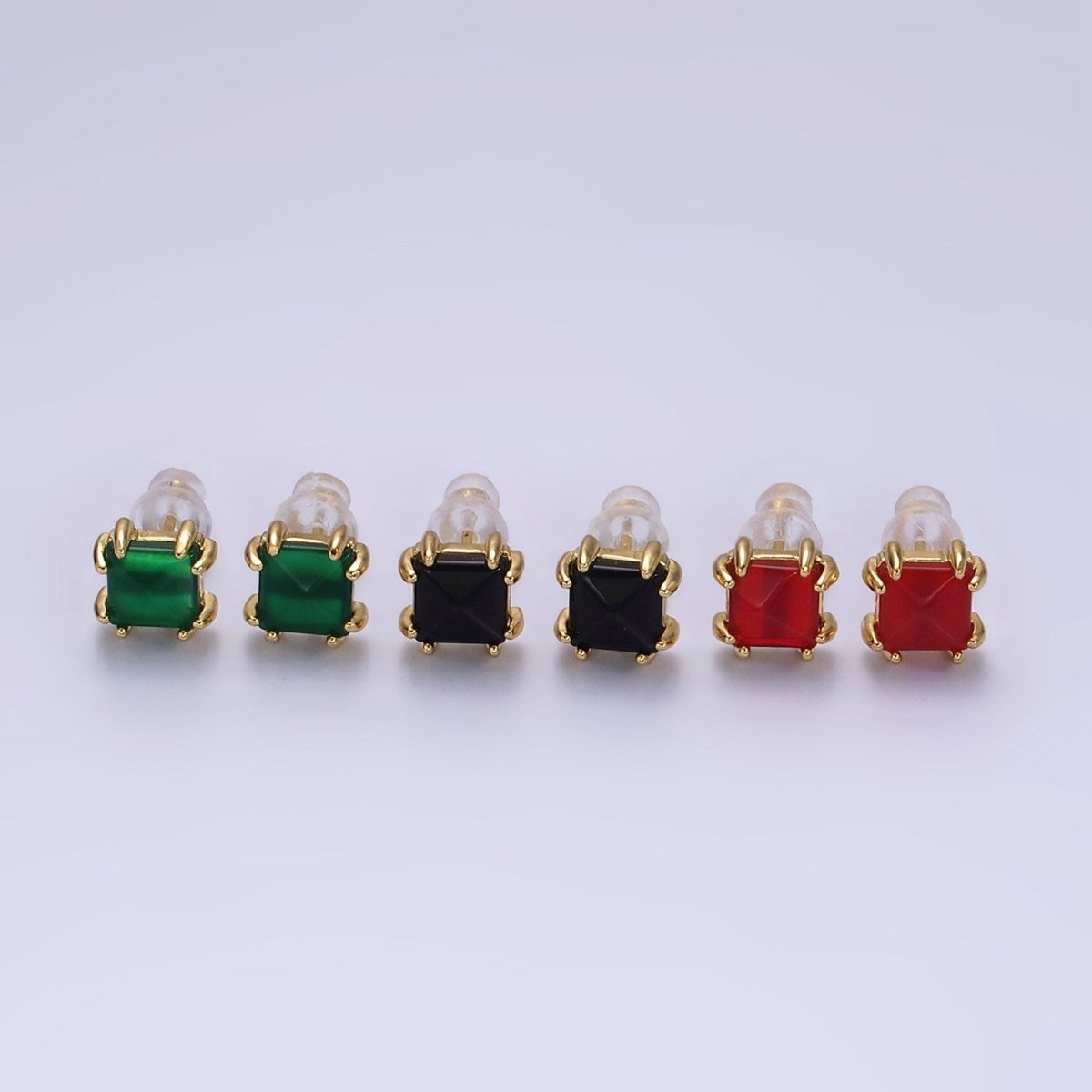 14K Gold Filled Carnelian, Onyx, Aventurine Gemstone Square Minimalist Stud Earrings | AE986 - AE988 - DLUXCA