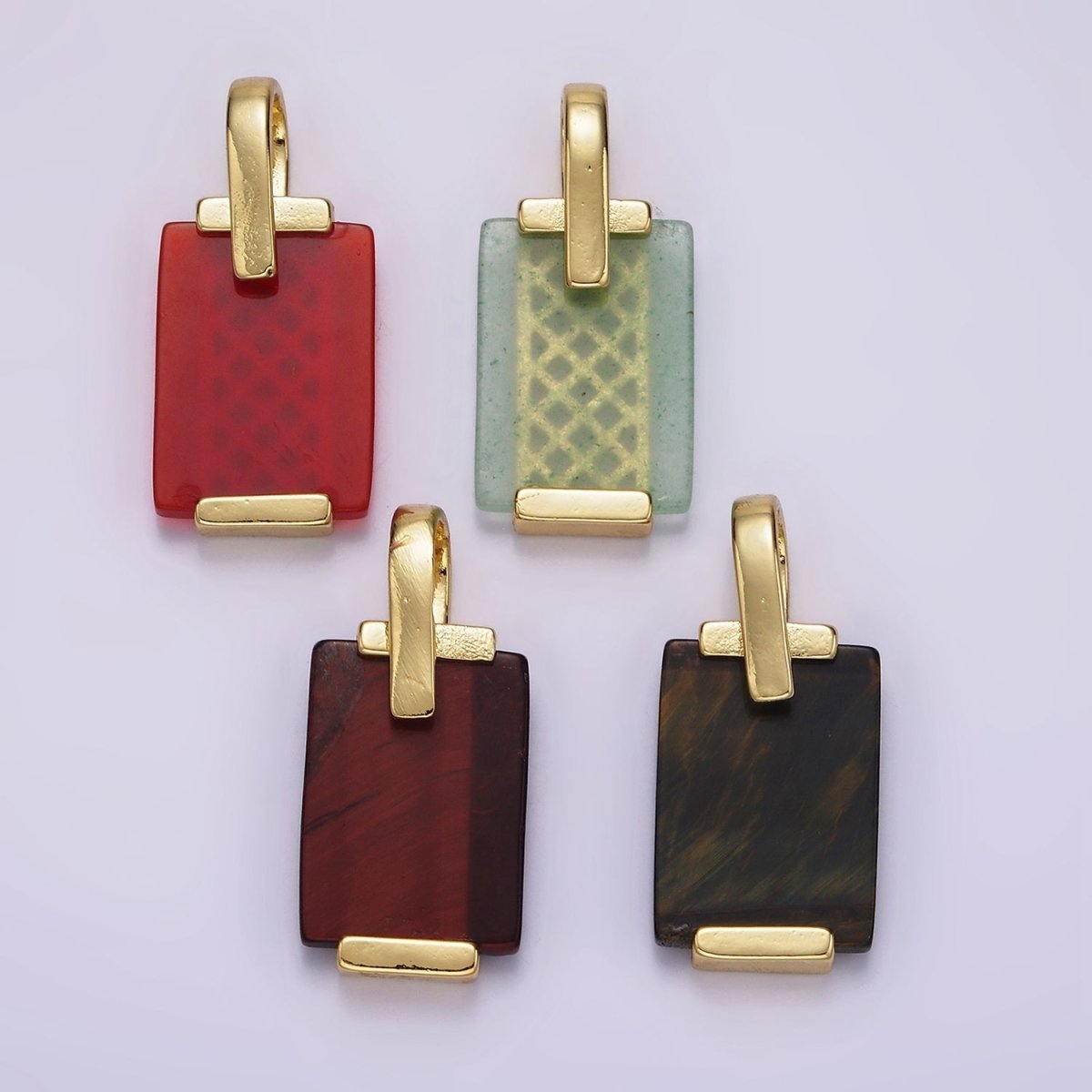 14K Gold Filled Carnelian, Tiger Eye, Green Agate Rectangular Bar Rhombus Pendant | AH131 AH132 - DLUXCA