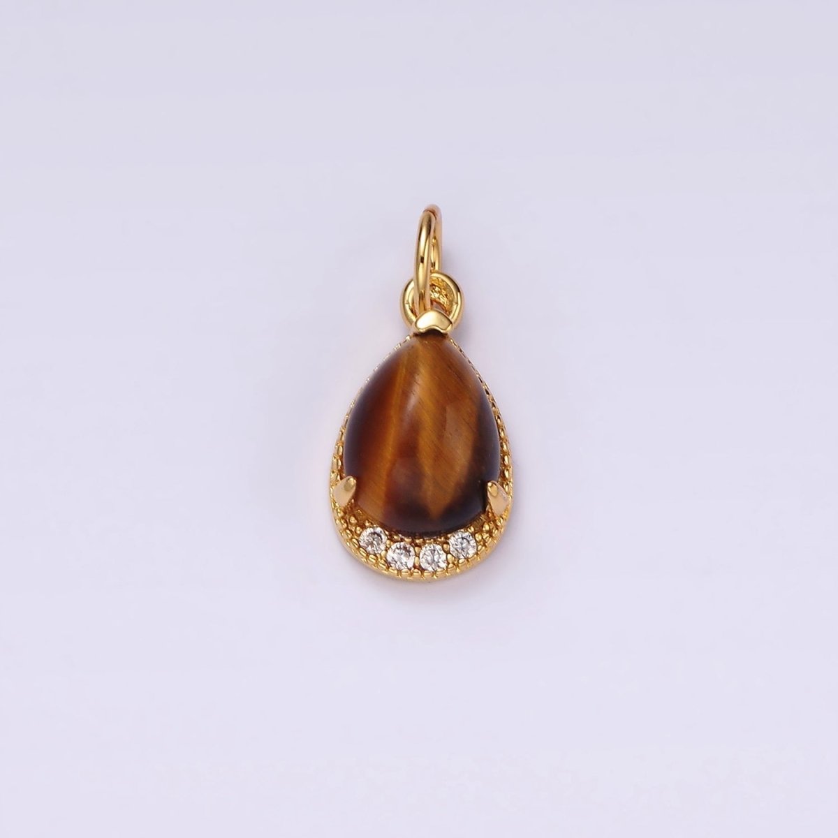 14K Gold Filled Carnelian, Topaz, Aventurine, Tiger Eye, Amethyst Teardrop Micro Paved Charm | AG481 - AG485 - DLUXCA