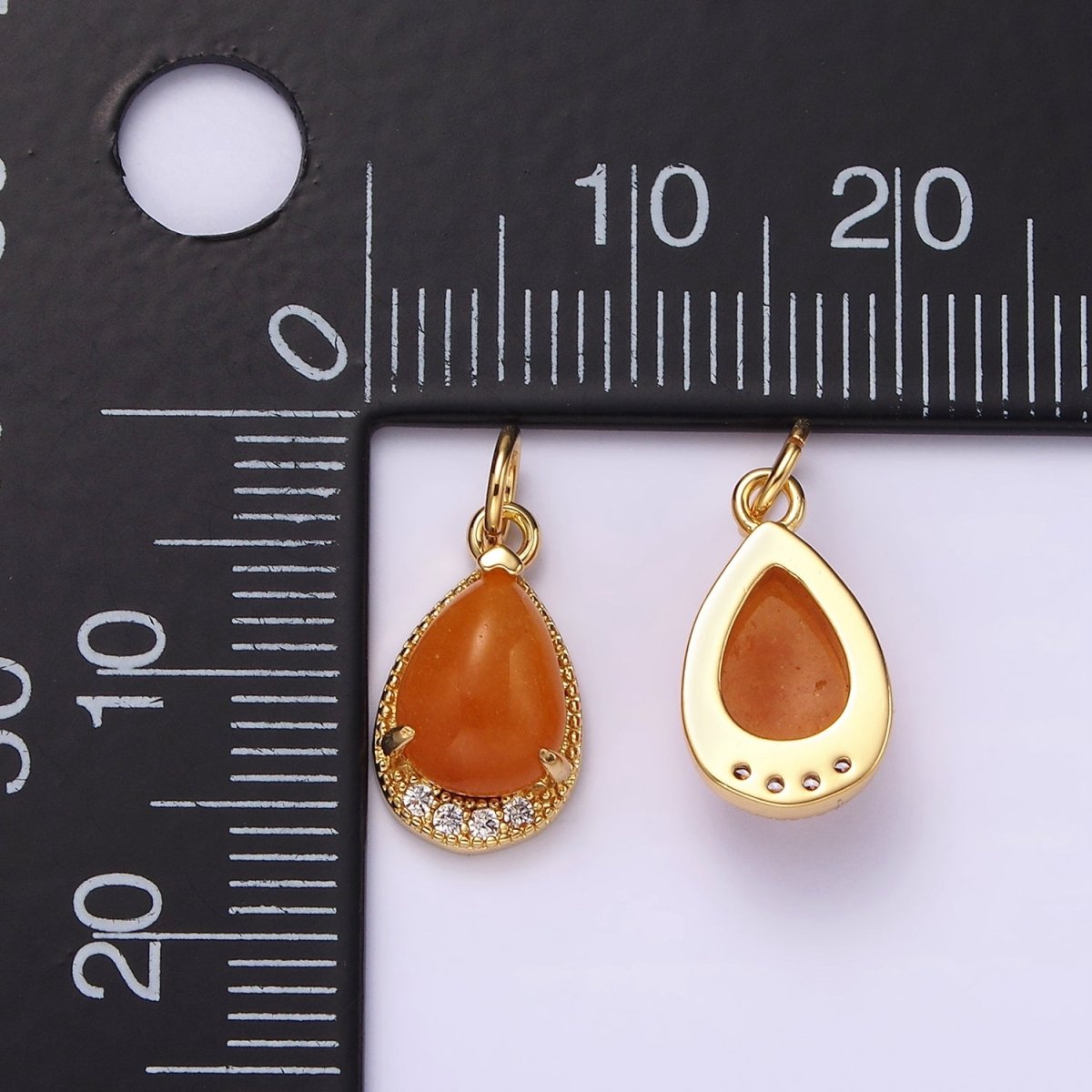 14K Gold Filled Carnelian, Topaz, Aventurine, Tiger Eye, Amethyst Teardrop Micro Paved Charm | AG481 - AG485 - DLUXCA