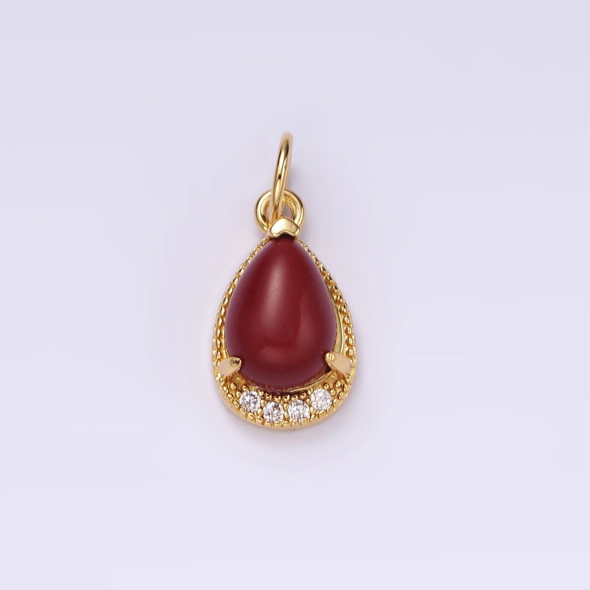 14K Gold Filled Carnelian, Topaz, Aventurine, Tiger Eye, Amethyst Teardrop Micro Paved Charm | AG481 - AG485 - DLUXCA