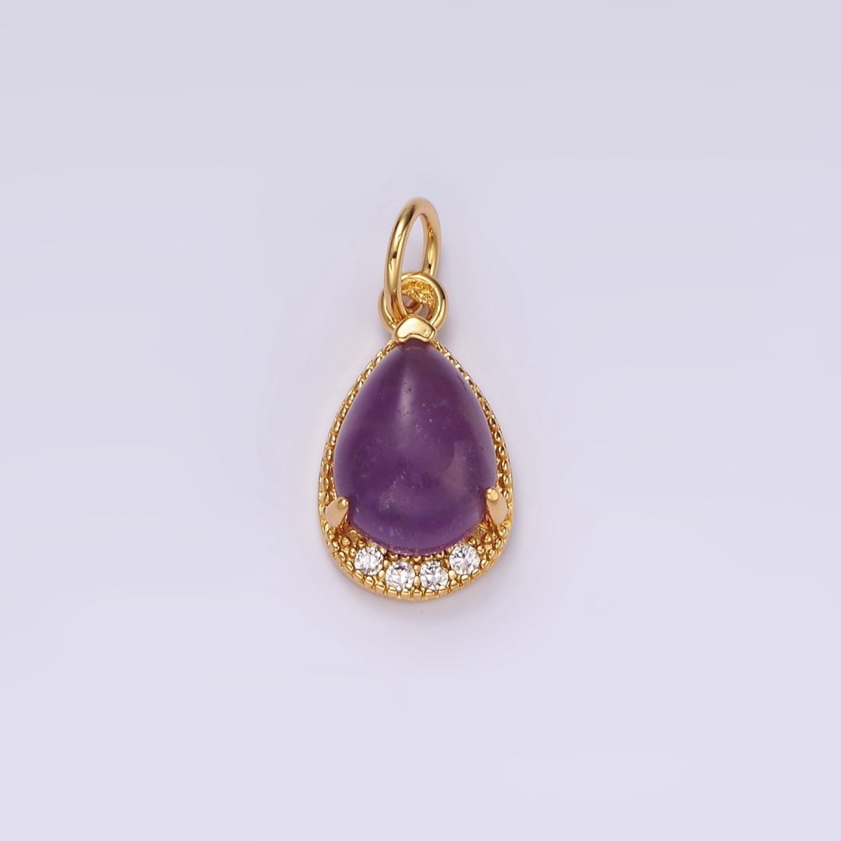 14K Gold Filled Carnelian, Topaz, Aventurine, Tiger Eye, Amethyst Teardrop Micro Paved Charm | AG481 - AG485 - DLUXCA