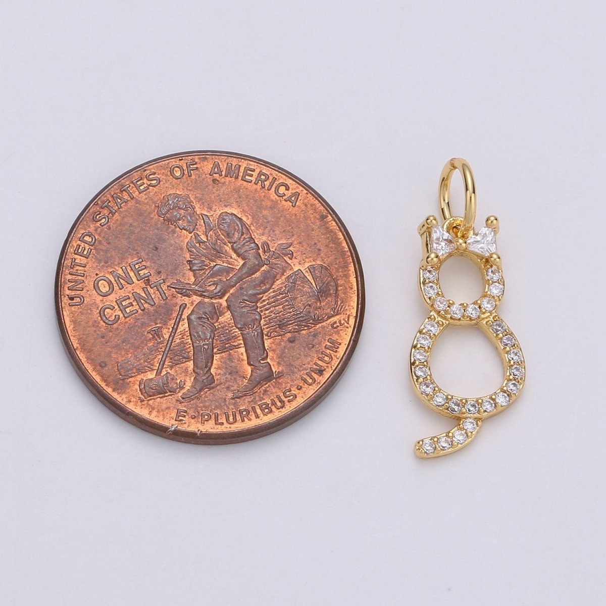 14k Gold Filled Cat charms, Cubic Cat pendant, Micro Pave pendant, Cute Kawaii necklace cz charms, Cubic zirconia Animal Jewelry, D-689 - DLUXCA