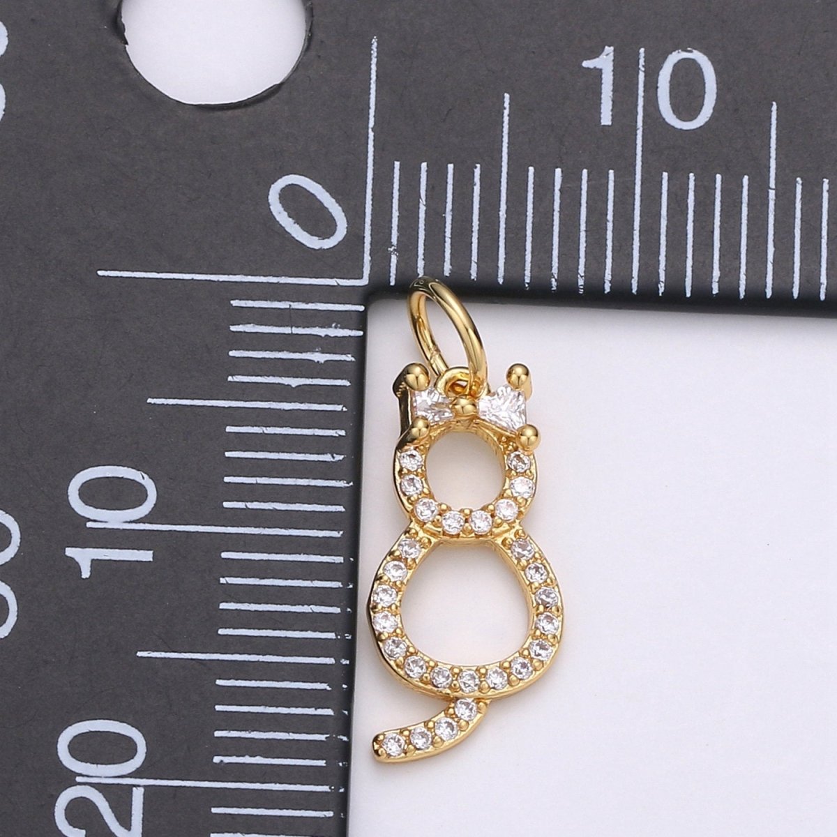 14k Gold Filled Cat charms, Cubic Cat pendant, Micro Pave pendant, Cute Kawaii necklace cz charms, Cubic zirconia Animal Jewelry, D-689 - DLUXCA