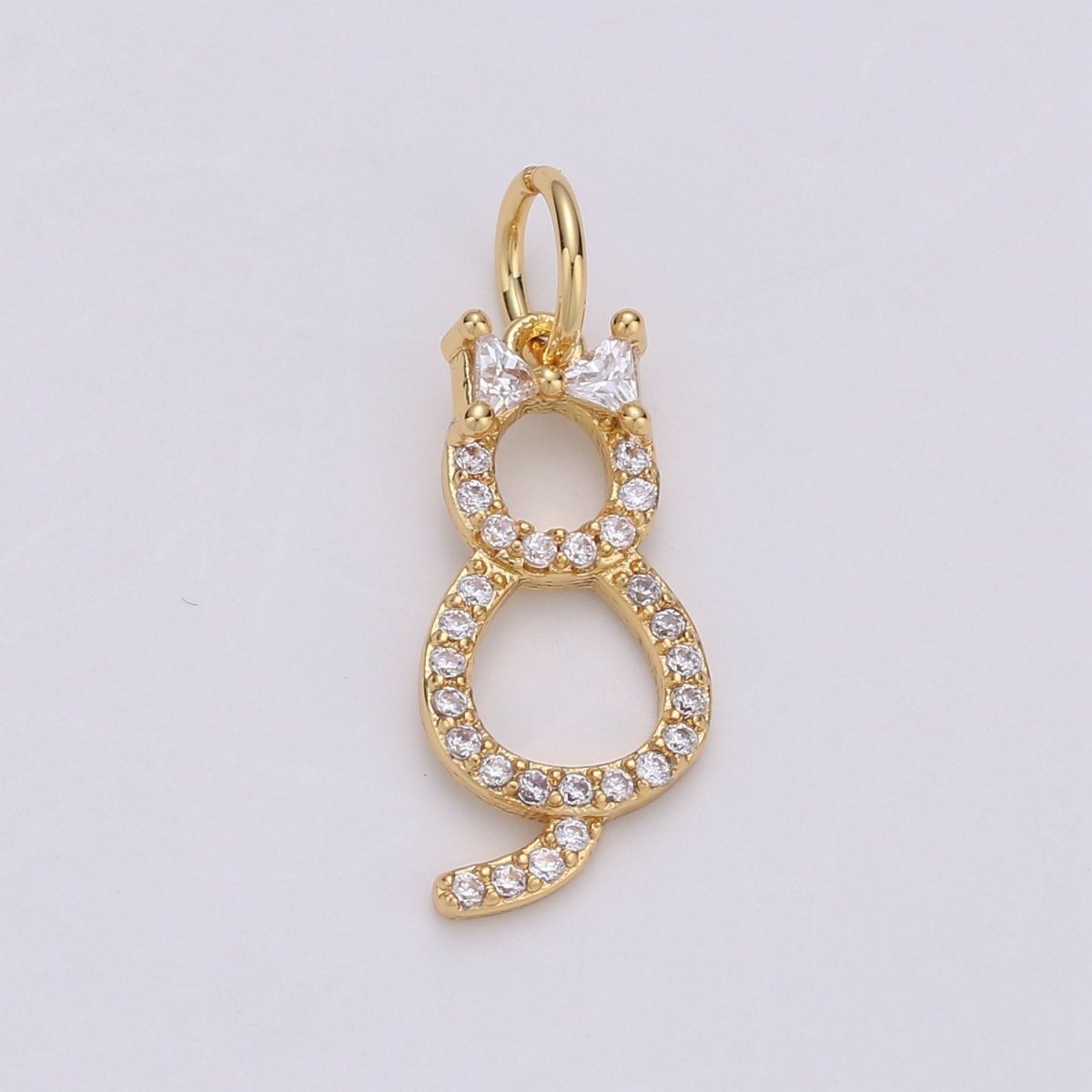 14k Gold Filled Cat charms, Cubic Cat pendant, Micro Pave pendant, Cute Kawaii necklace cz charms, Cubic zirconia Animal Jewelry, D-689 - DLUXCA
