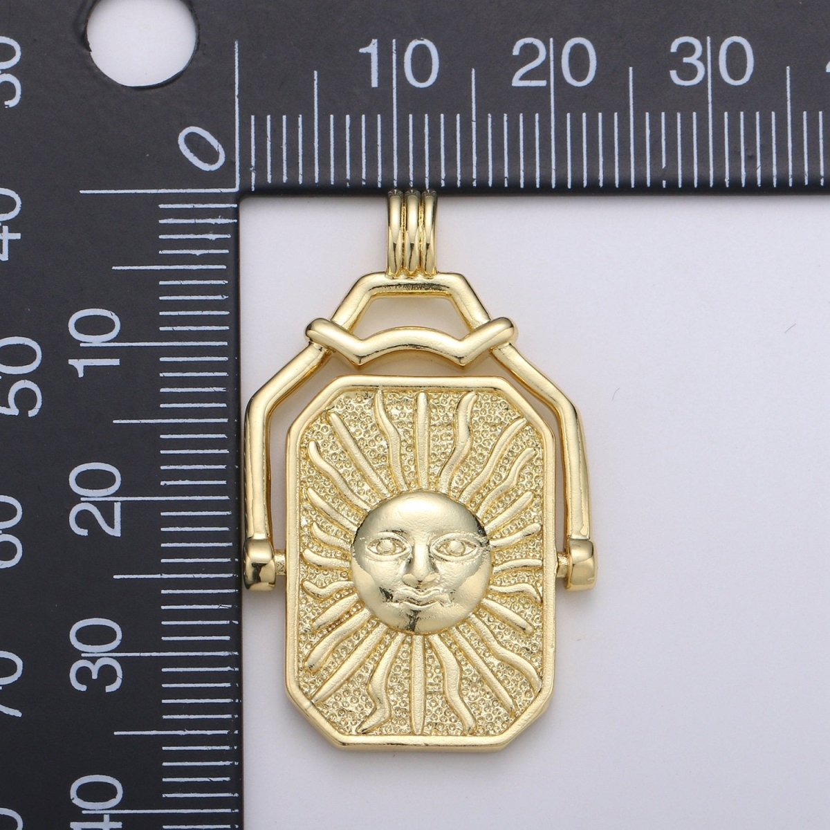 14K Gold Filled Celestial Charm Sun Moon Pendant Double Sided Pendant Celestial Jewelry Reversible Necklace Component Supply J-059 - DLUXCA