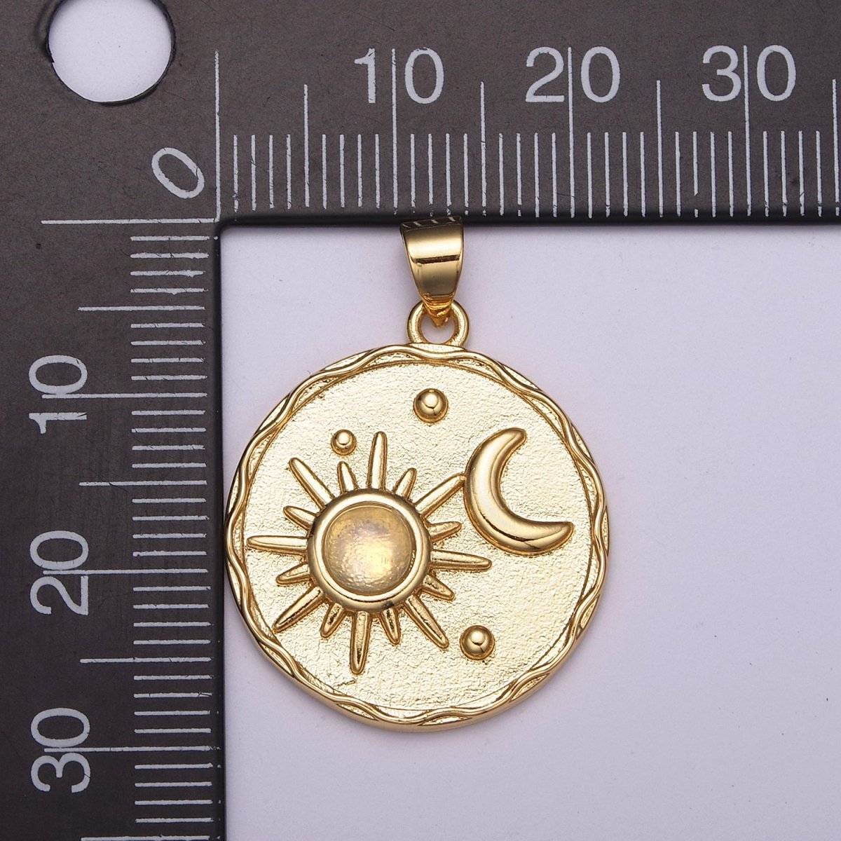 14k Gold filled Celestial charm w/ Moonstone Sun Moon Medallion pendant, Necklace supply, Jewelry makings N-512 N-513 - DLUXCA