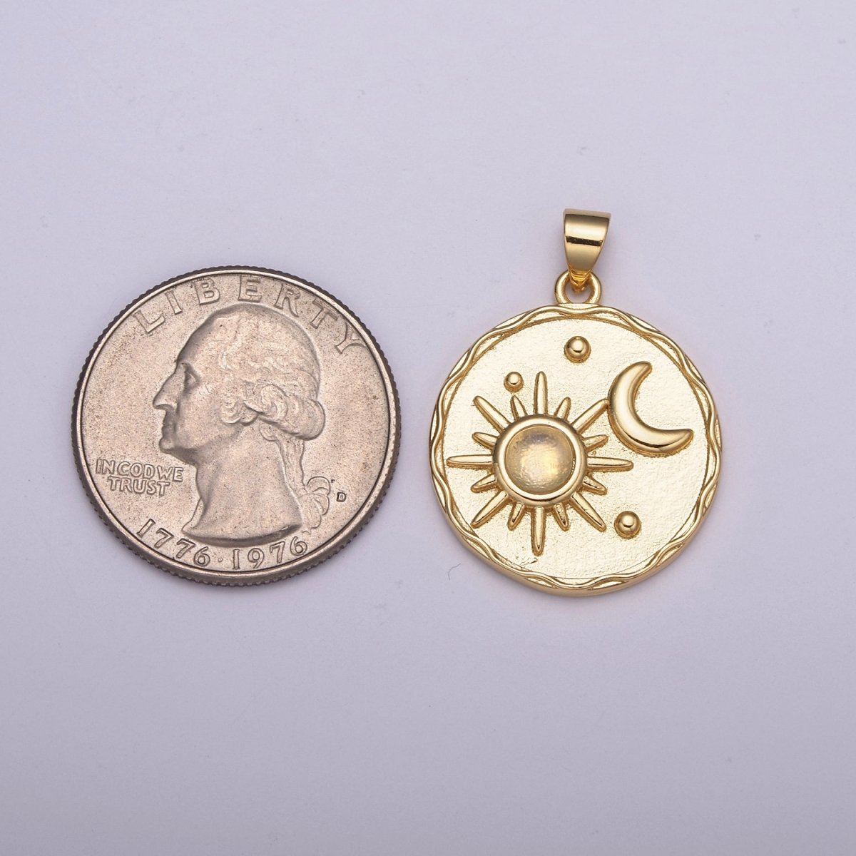 14k Gold filled Celestial charm w/ Moonstone Sun Moon Medallion pendant, Necklace supply, Jewelry makings N-512 N-513 - DLUXCA