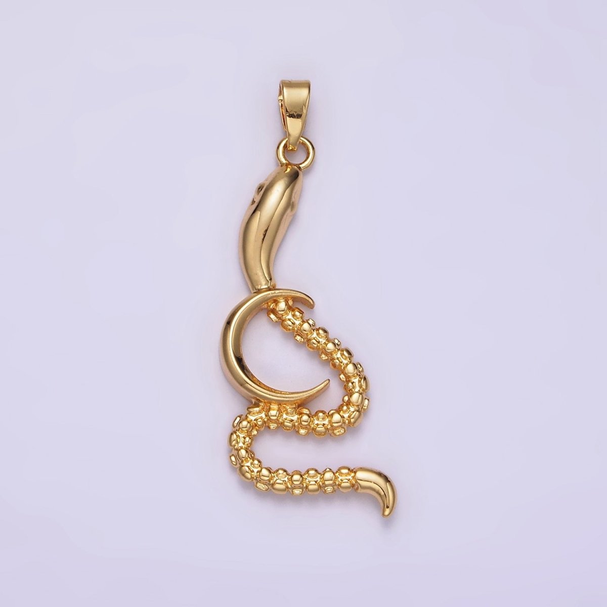 14K Gold Filled Celestial Crescent Moon Dotted Slithering Snake Animal Pendant | N1838 - DLUXCA