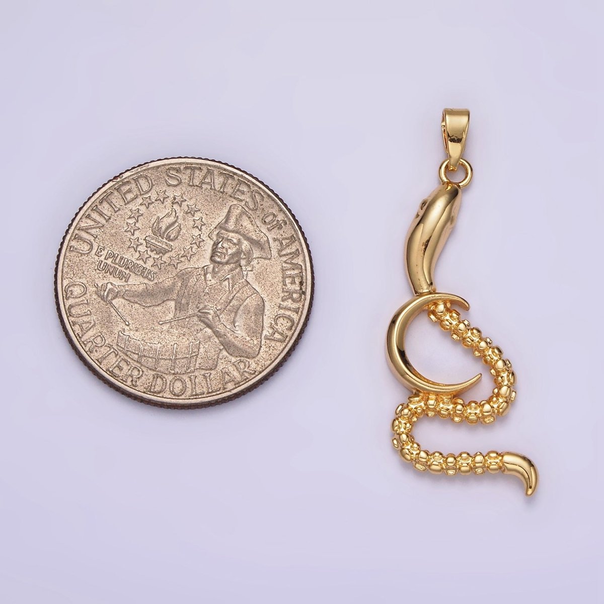 14K Gold Filled Celestial Crescent Moon Dotted Slithering Snake Animal Pendant | N1838 - DLUXCA