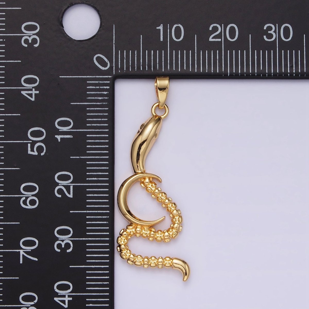 14K Gold Filled Celestial Crescent Moon Dotted Slithering Snake Animal Pendant | N1838 - DLUXCA