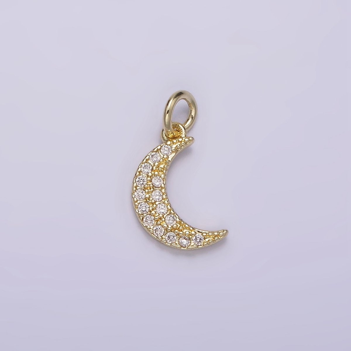 14K Gold Filled Celestial Crescent Moon Micro Paved CZ Charm | AG254 - DLUXCA