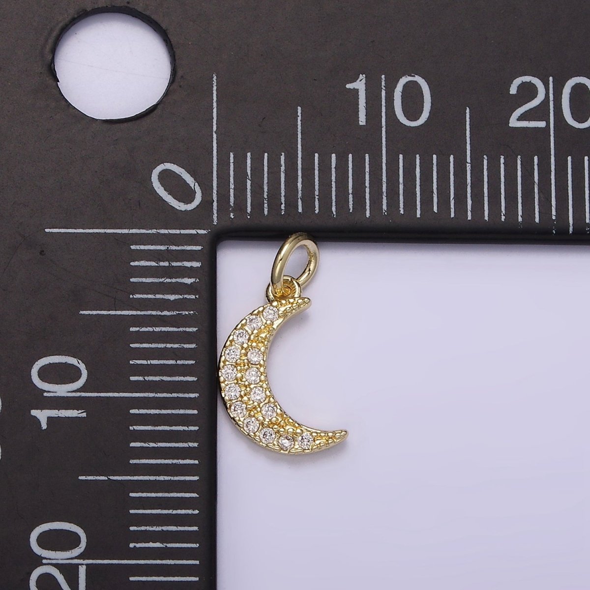 14K Gold Filled Celestial Crescent Moon Micro Paved CZ Charm | AG254 - DLUXCA