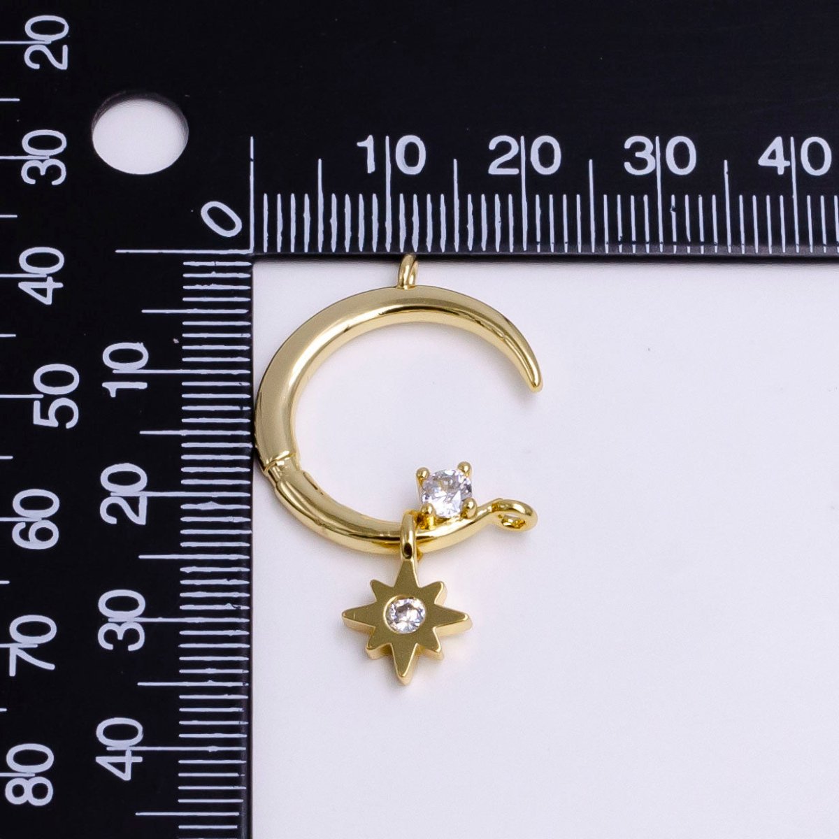 14K Gold Filled Celestial Crescent Moon Stars CZ Drop Connector | G-781 - DLUXCA