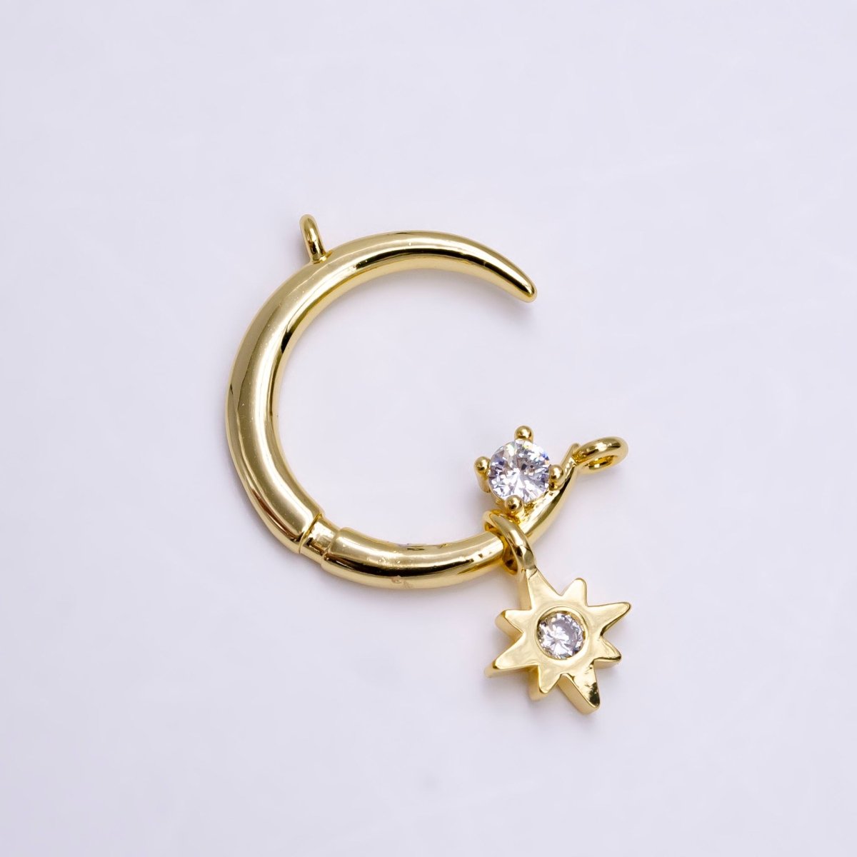 14K Gold Filled Celestial Crescent Moon Stars CZ Drop Connector | G-781 - DLUXCA