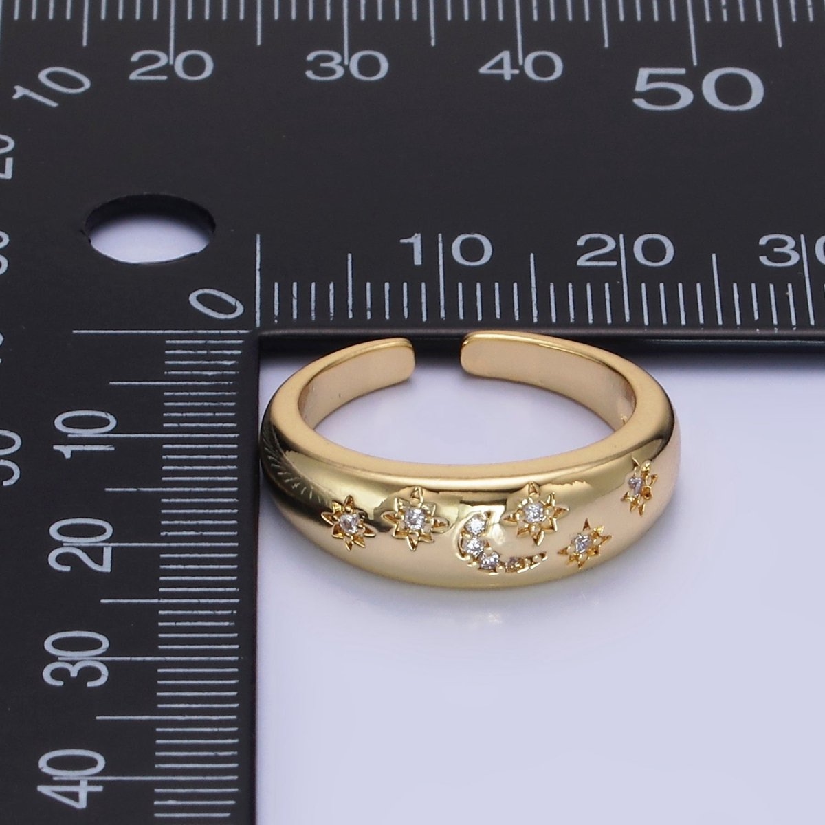 14K Gold Filled Celestial Crescent Moon Stars Micro Paved Ring in Gold & Silver | O1335 O1336 - DLUXCA